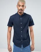 Asos Stretch Slim Denim Shirt With Polka Dots - Navy
