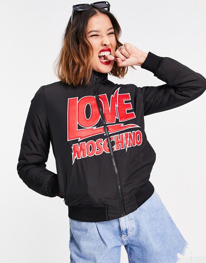 Love Moschino Lightning Logo Front Bomber Jacket In Black