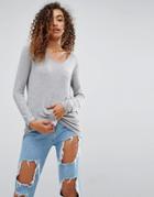 Asos Forever T-shirt With Long Sleeve - Gray