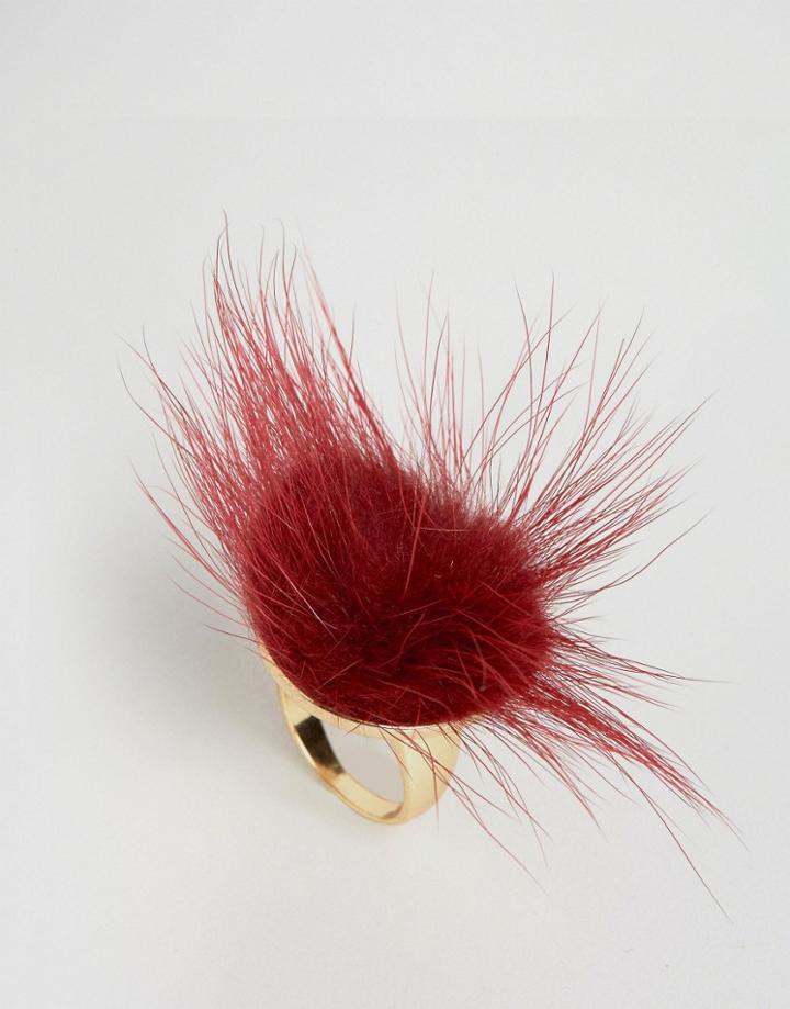 Designb Fluffy Pom Pom Ring - Red