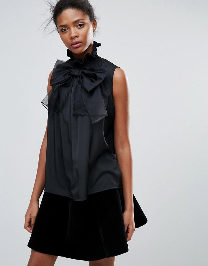 Traffic People Sleeveless Top With Bow Detail - Black