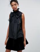 Traffic People Sleeveless Top With Bow Detail - Black