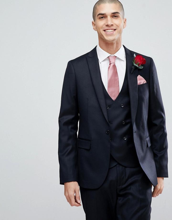 Asos Wedding Slim Suit Jacket In Navy Cashmere Blend - Navy