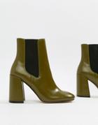 River Island Square Toe Heeled Boots In Green