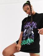 Jaded London Oversized T-shirt With Grunge Robot Graphic-black