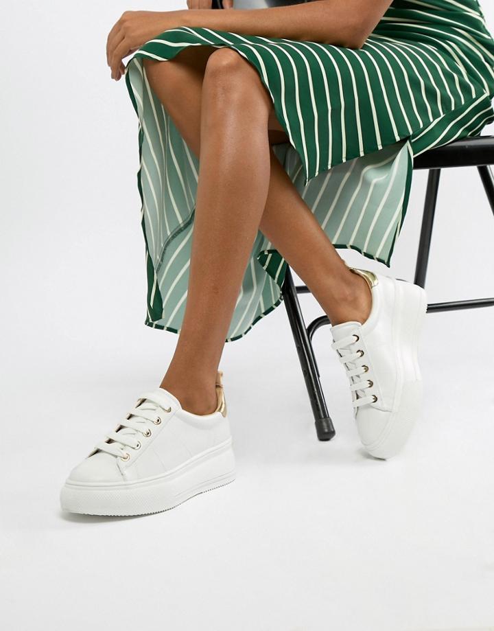 Stradivarius Chunky Sole Sneaker With Gold Back - White