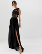 City Goddess Strappy Detail Maxi Dress With Thigh Split - Black