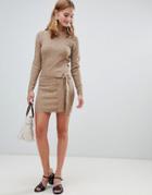 Brave Soul Tied Rib Sweater Dress With D Ring Belt - Brown