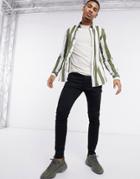 Only & Sons Long Sleeve Bold Stripe Twill Shirt In Dried Herb-green