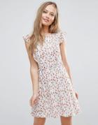 Yumi Frill Sleeve Sundress In Floral Stripe Print - White