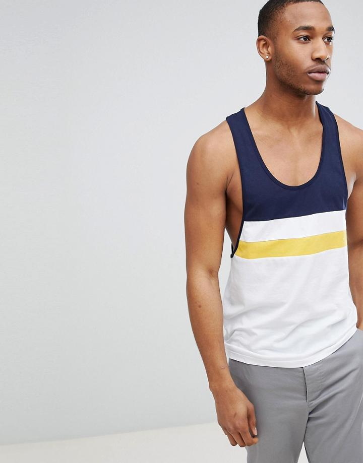 Asos Design Extreme Racer Back Tank In Color Block In White - White