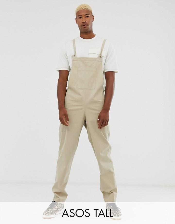 Asos Design Tall Relaxed Overall With Utility Styling In Beige