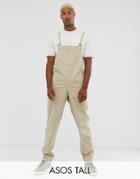 Asos Design Tall Relaxed Overall With Utility Styling In Beige