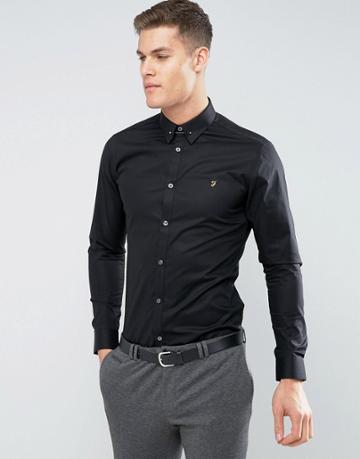 Farah Slim Smart Shirt With Collar Bar - Black