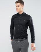 Farah Slim Smart Shirt With Collar Bar - Black
