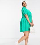 Pieces Curve Textured Smock Dress In Bright Green