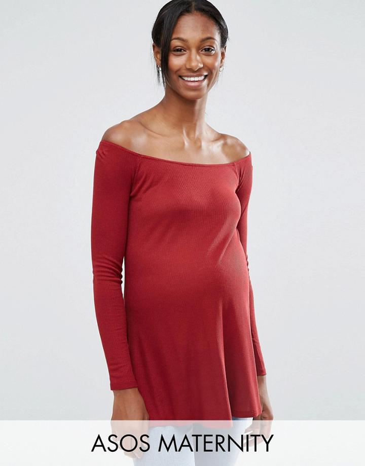 Asos Maternity Off Shoulder Top With Splits - Red