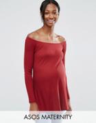Asos Maternity Off Shoulder Top With Splits - Red