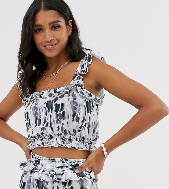 Unique21 Tie Dye Ruffle Trim Sun Top - White