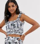 Unique21 Tie Dye Ruffle Trim Sun Top - White