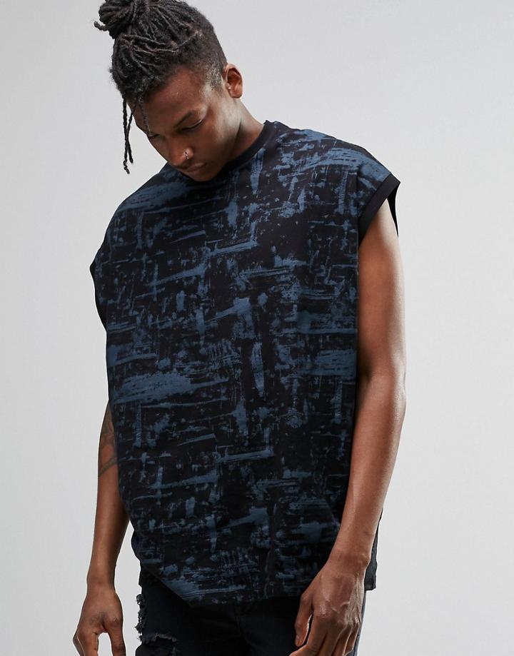 Asos Super Oversized T-shirt In Glitchy Print - Black