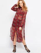 Qed London Maxi Shirt Dress - Burgundy