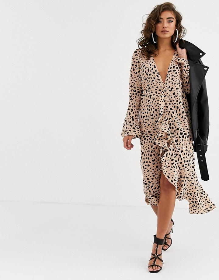 Pretty Lavish Midi Wrap Dress In Leopard Print