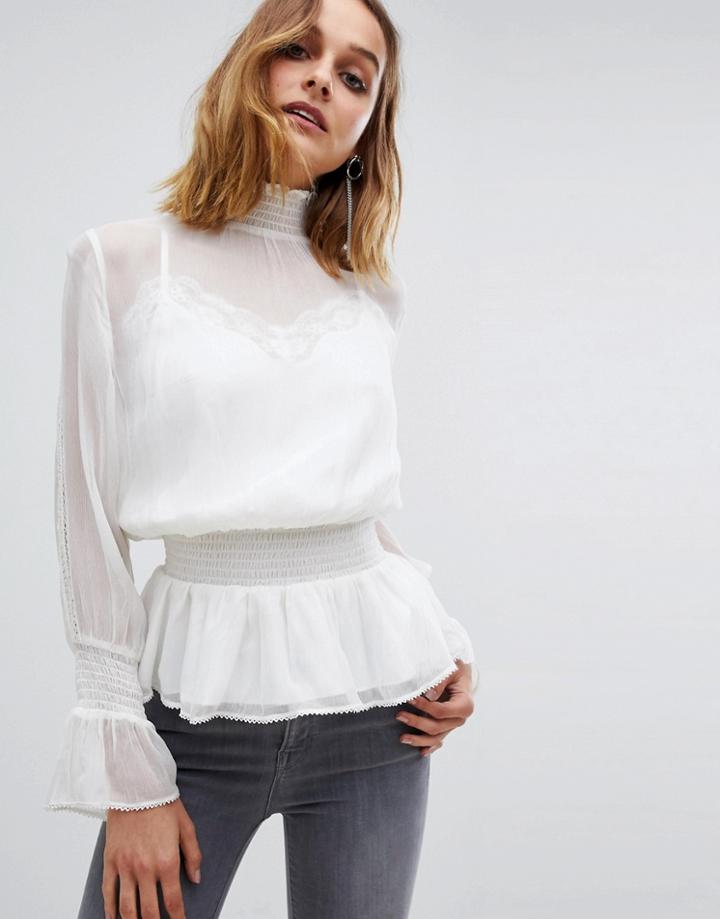 Allsaints Clarette Sheer Top With High Neck - Multi