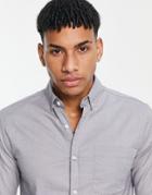 Topman Long Sleeve Stretch Skinny Oxford Shirt In Gray-grey