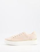 London Rebel Lace Up Metal Trim Sneakers In Beige-neutral