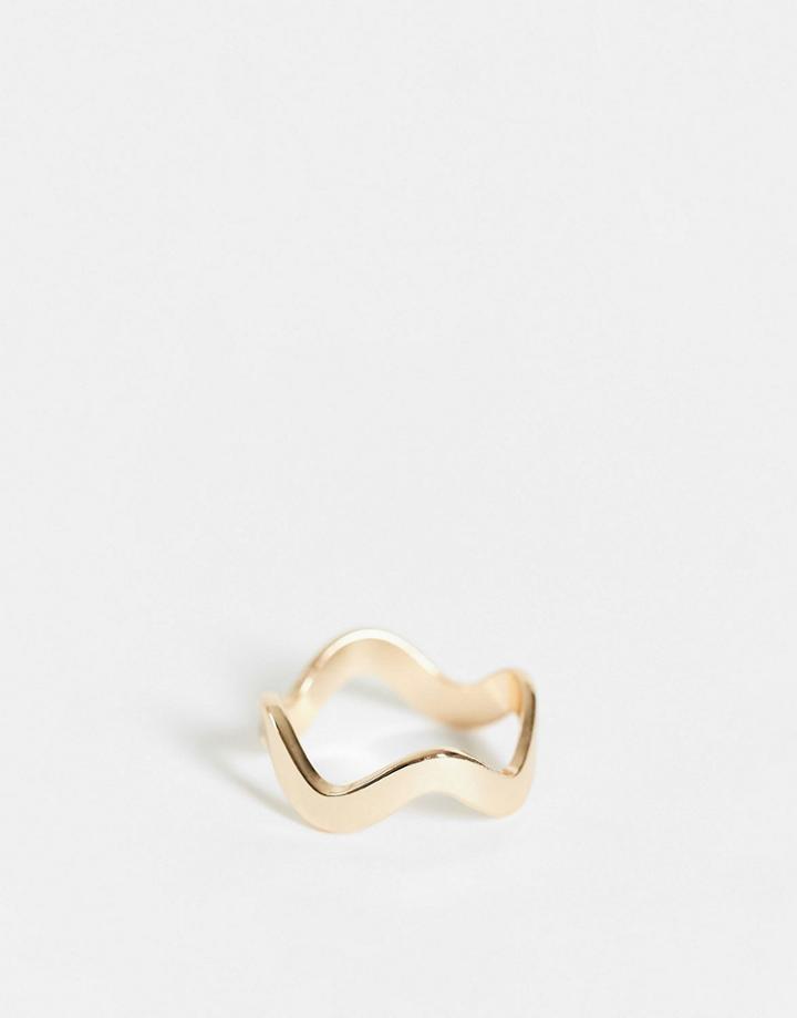 Asos Design Ring In Wave Design In Gold Tone