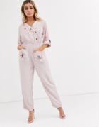 Asos Design Jumpsuit With D-ring Detail In Washed Pink-multi
