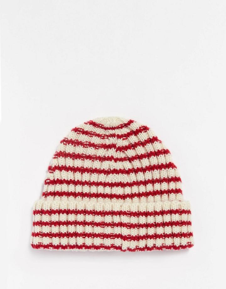 Asos Striped Fisherman Beanie - Red