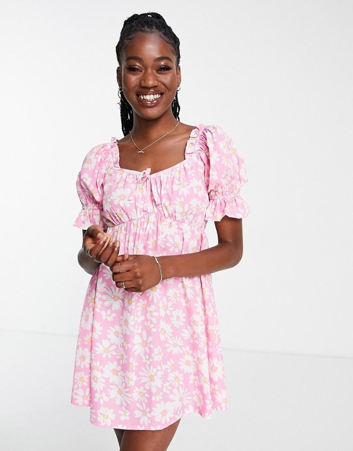 Influence Mini Tea Dress In Pink Daisy Print