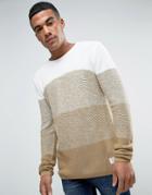 Solid Sweater In Faded Color Block - Beige