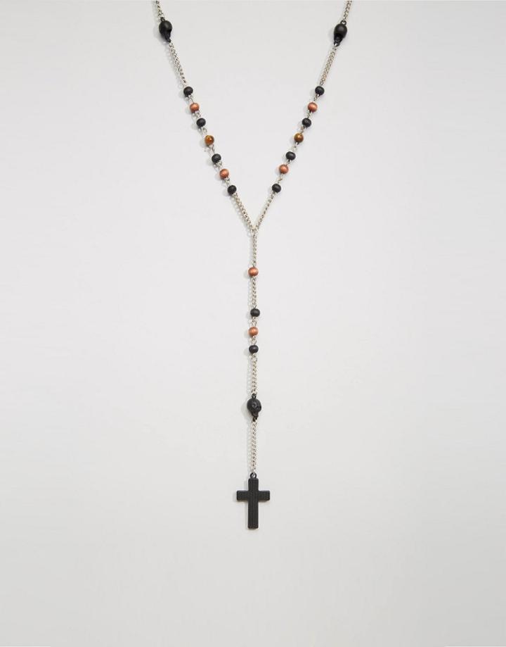 Icon Brand Cross & Bead Necklace - Black
