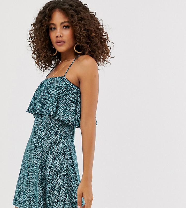 Asos Design Tall Double Ruffle Ditsy Print Sundress-multi