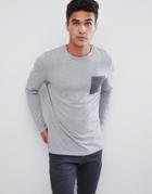 Asos Design Long Sleeve T-shirt With Contrast Pocket In Gray Marl - Gray
