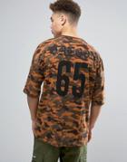 Asos T-shirt With All Over Camo Print And Back Text Print - Green