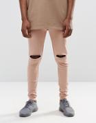 Asos Super Skinny Joggers With Knee Rips In Pink - Mahogony Rose