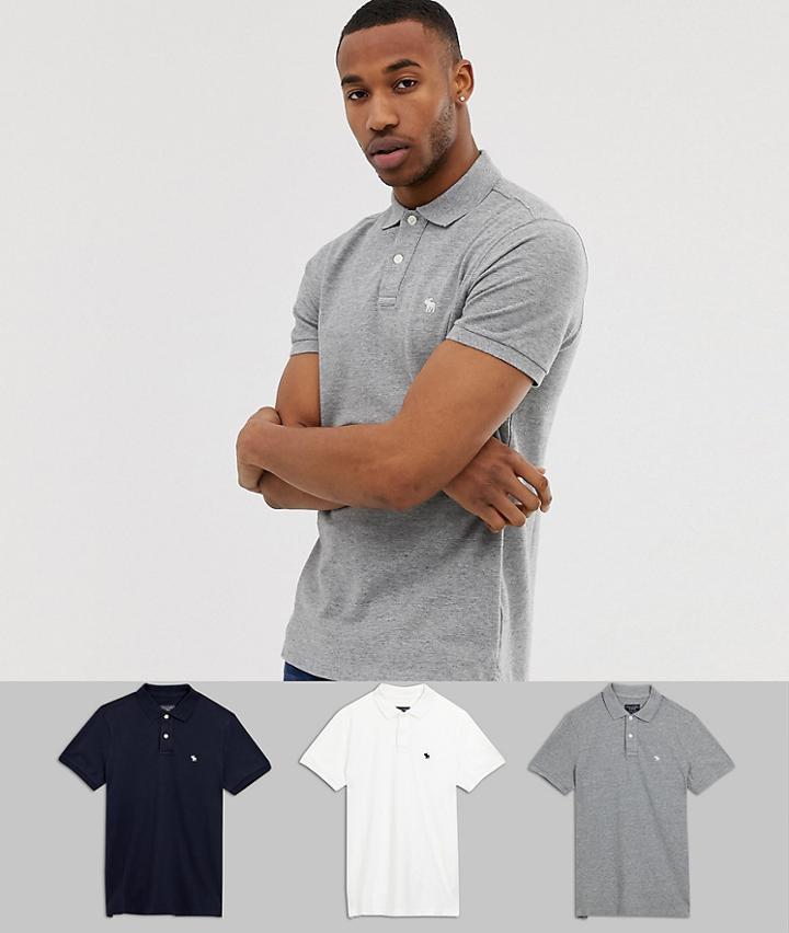 Abercrombie & Fitch 3 Pack Icon Logo Pique Polo In White/gray/black - Multi