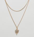 Asos Design Curve Multirow Necklace With Vintage Style Cherub Pendant In Gold - Gold