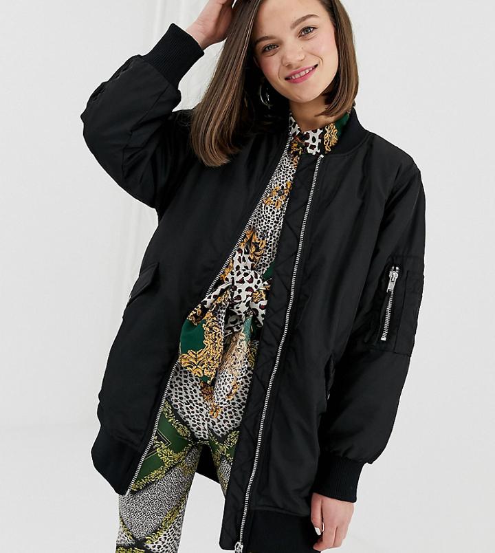 Monki Longline Bomber In Black