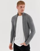 Jack And Jones Essentials Ribbed Zipped Cardigan - Gray