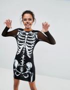 Asos Halloween Mesh Skeleton Bodycon Mini Dress - Black
