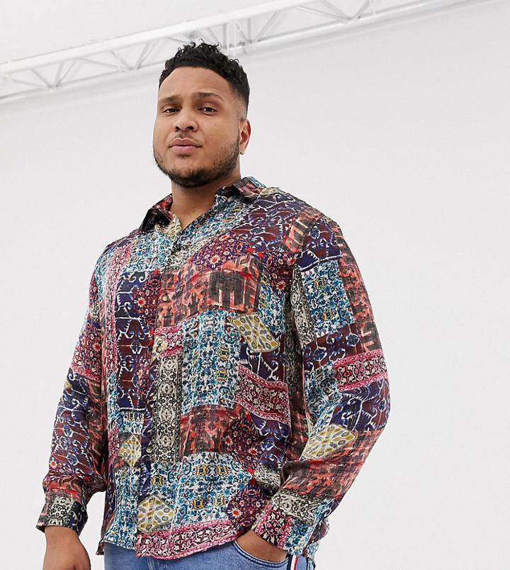 Asos Design Plus Regular Fit Paisley Vintage Style Print Shirt - Multi