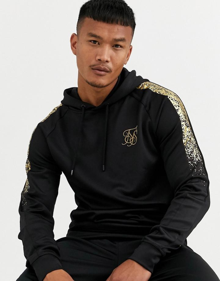 Siksilk Hoodie With Faded Gold Print In Black