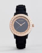 Pilgrim Rose Gold Plated Watch With Black Silicone Strap - Black