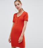Asos Design Petite Rib Bodycon Mini Dress With Horn Buttons And Baby Overlock - Red