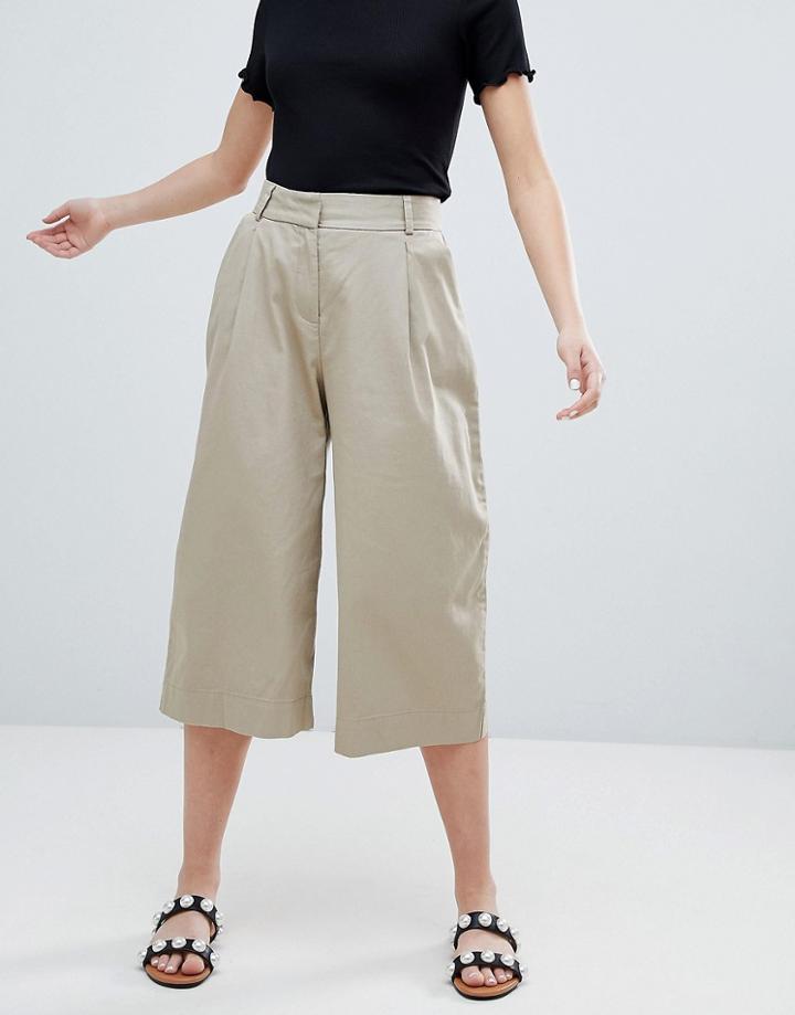 Monki Cropped Wide Leg Pants In Beige - Beige